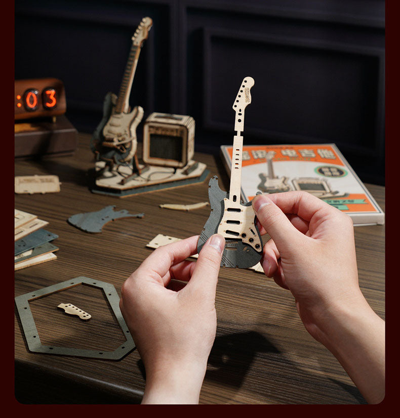 Mini instrument "small guitar building block 3D puzzle wooden assembly model ornament DIY handmade gift